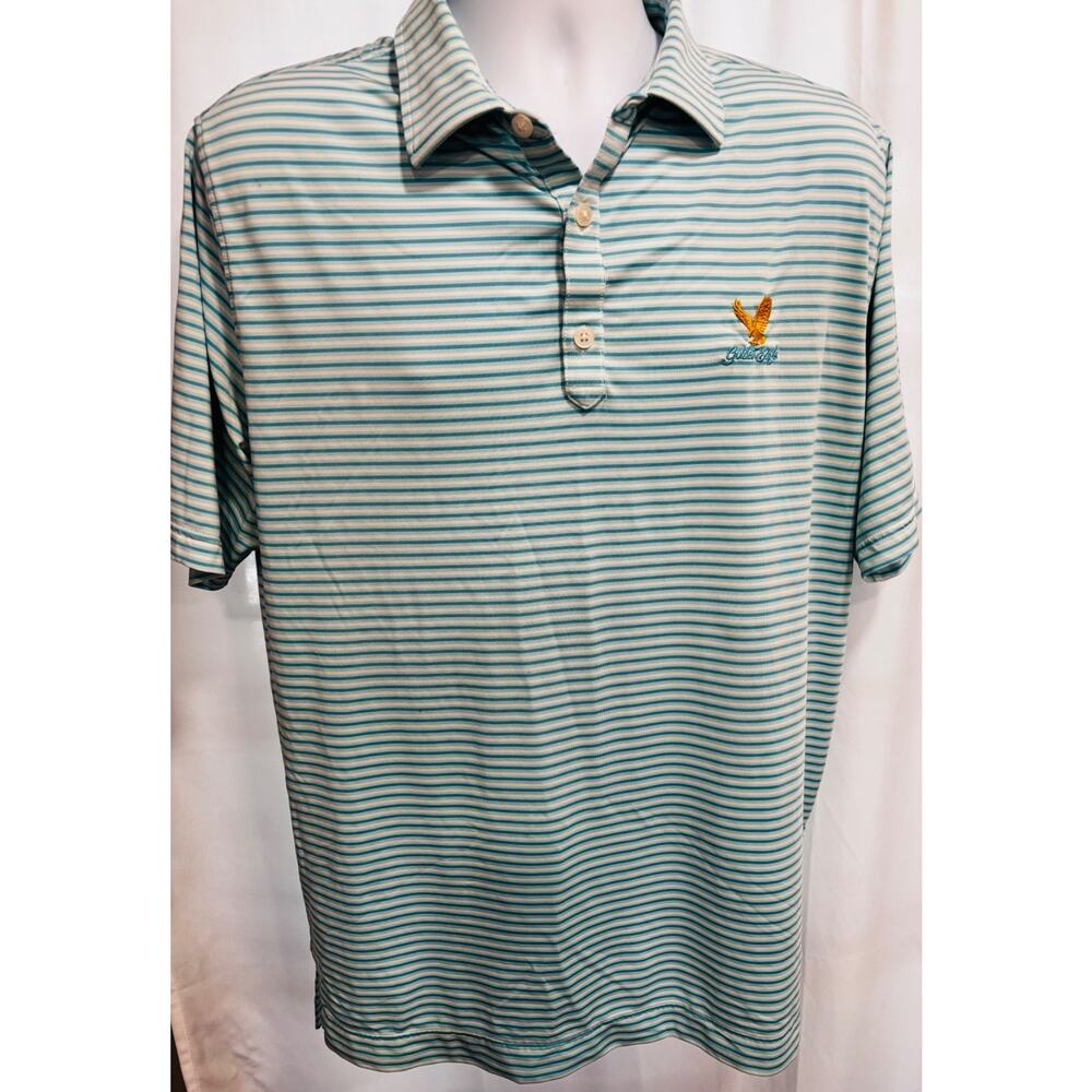 FootJoy FJ Golf Polo Shirt Mens L Blue White Striped Performance Golden Eagle